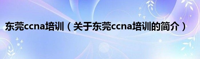 东莞ccna培训（关于东莞ccna培训的简介）