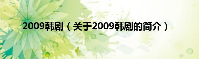 2009韩剧（关于2009韩剧的简介）