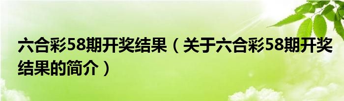 六合彩58期开奖结果（关于六合彩58期开奖结果的简介）