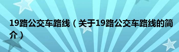 19路公交车路线（关于19路公交车路线的简介）