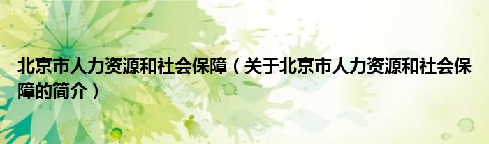 北京市人力资源和社会保障（关于北京市人力资源和社会保障的简介）