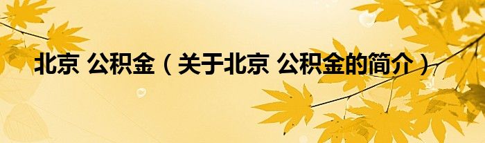 北京 公积金（关于北京 公积金的简介）