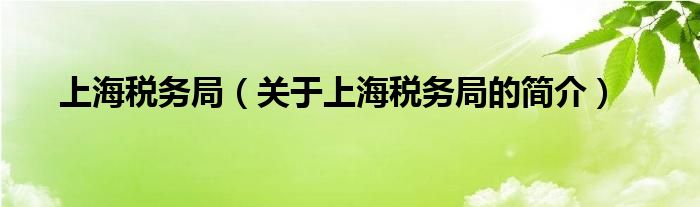 上海税务局（关于上海税务局的简介）