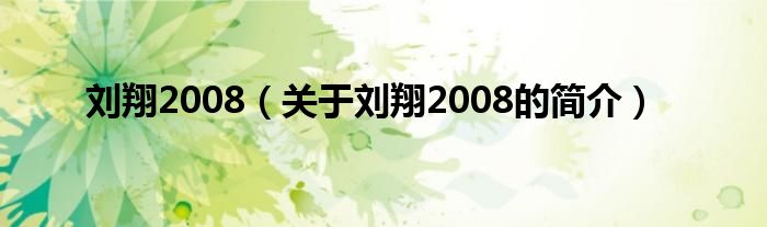 刘翔2008（关于刘翔2008的简介）