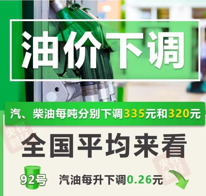 国内成品油价格“二连降”，92号汽油下调0.26元